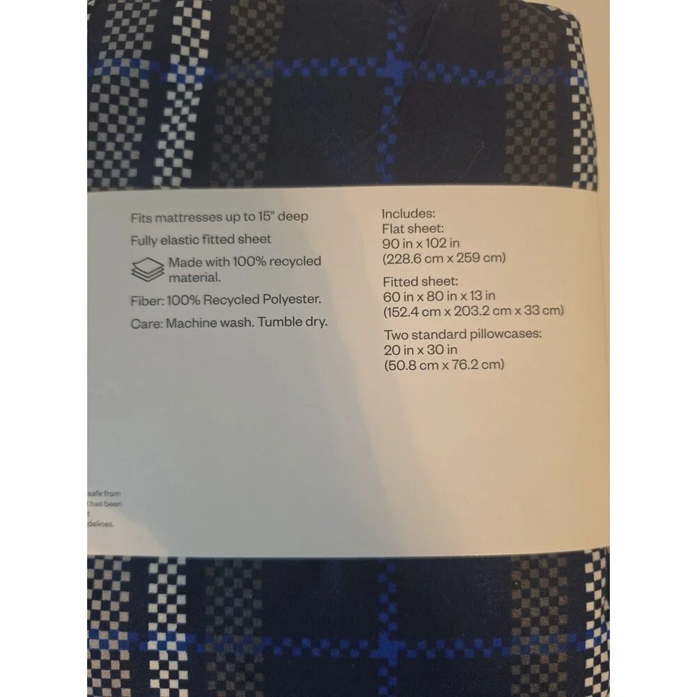 Room Essentials Sheet Set Queen Blue Plaid Microfiber